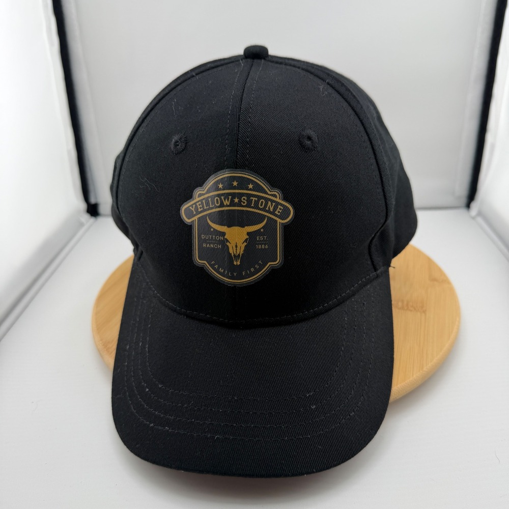Yellowstone Dutton Ranch Snapback Hat Black Baseball Cap Steer Skull Logo Gold
